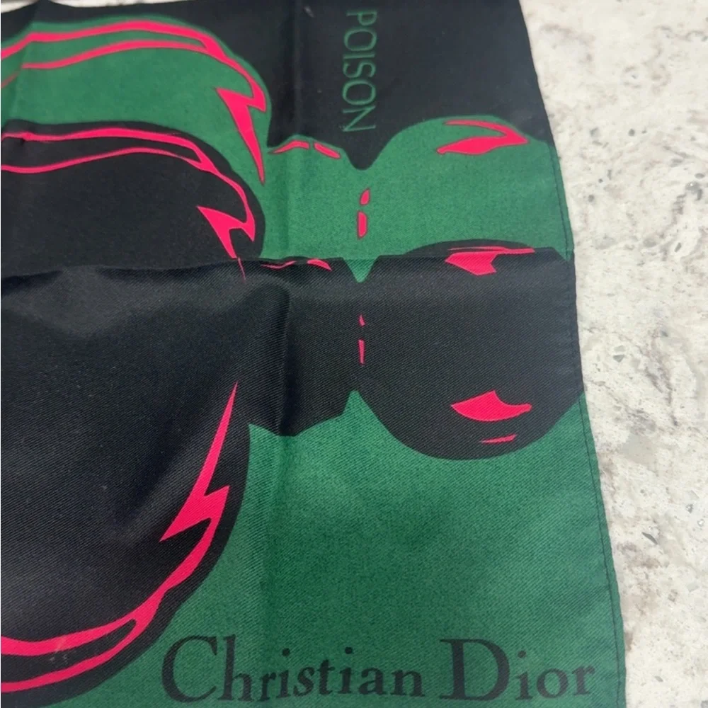 Christian Dior Vintage 1990s Poison Petite Silk Scarf Green Pink AUTHENTIC